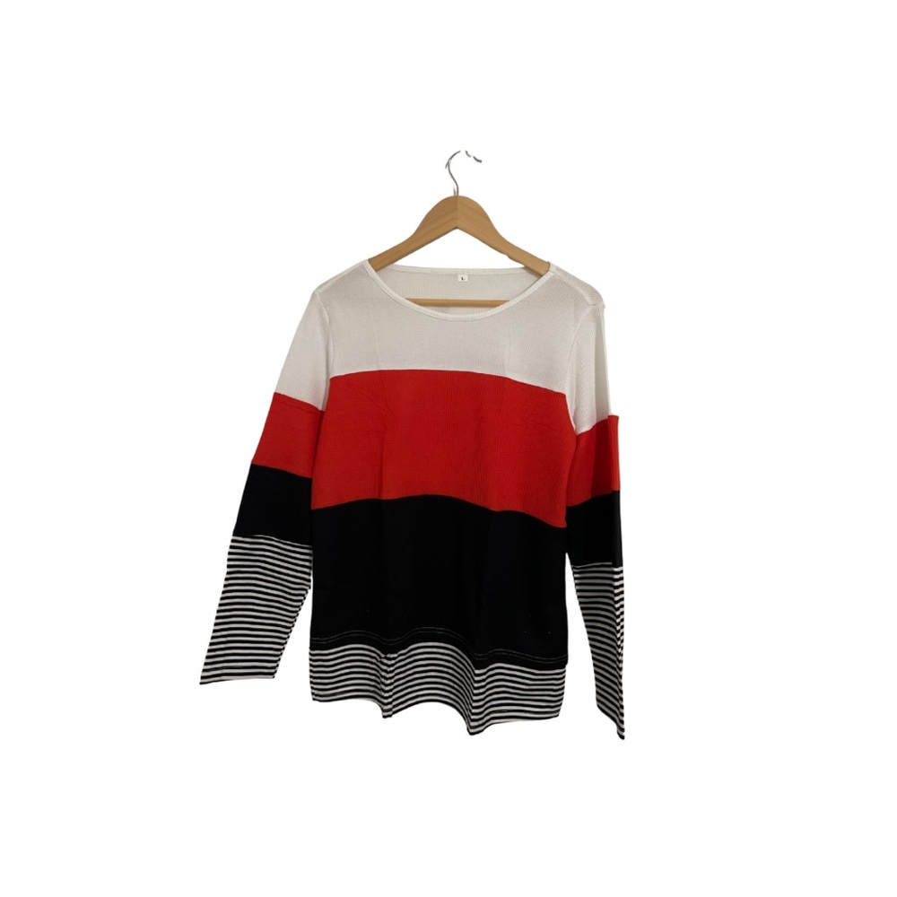 Striped Red, Black, and White Sweater